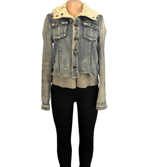 Free People Distress Denim Hooded Sweater Jacket - Picture 4 of 10